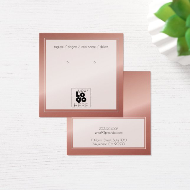 Logo Rose Gold Faux Metallic Earring Display Card (Desk)