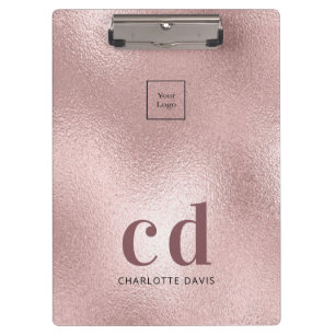 Logo rose gold monogram initials business clipboard