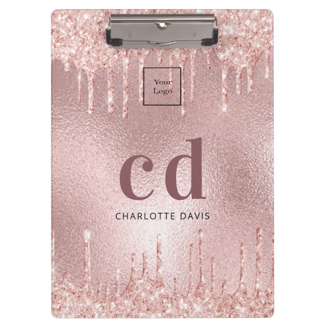 Logo rose gold monogram initials business clipboard (Front)