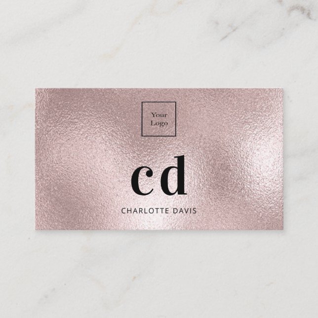 Logo rose gold monogram minimalist business card (Front)