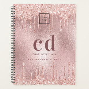 Logo rose gold pink drips monogram business planner