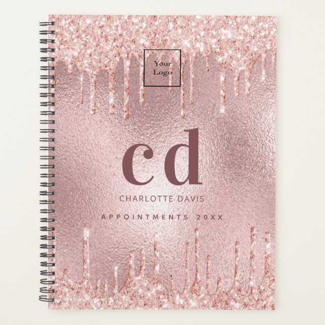 Logo rose gold pink drips monogram business planner (Front)