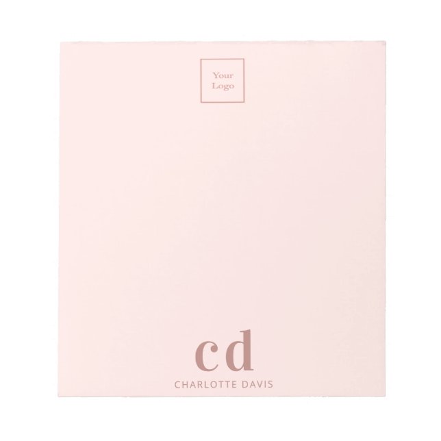 Logo rose gold pink monogram business company notepad (Front)