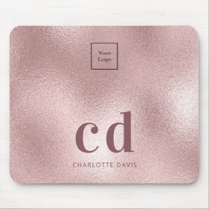Logo rose gold pink monogram initials business mouse mat