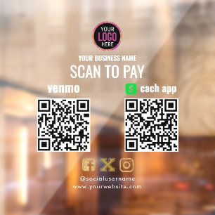 Logo Scan to Pay CashApp Venmo QR Code Window Cling