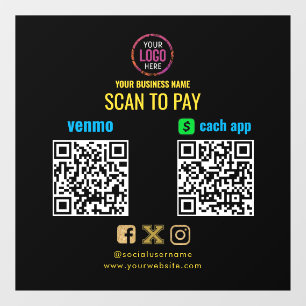 Logo Scan to Pay CashApp Venmo QR Code Window Cling