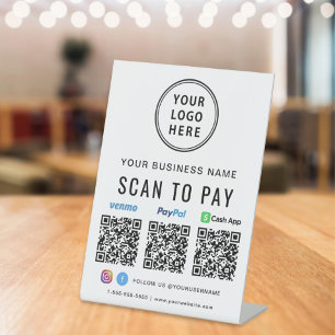 Logo Scan to Pay Paypal Venmo CashApp QR Codes Pedestal Sign