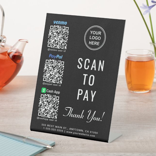 Logo Scan to Pay Venmo Paypal CashApp QR Codes Pedestal Sign (In SItu)