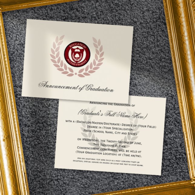 Logo School or College Graduation Announcements (formal traditional graduation announcement cards)