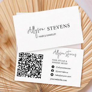 Logo script Black white hair makeup qr code Business Card