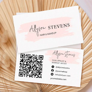 Logo script pink brush hair makeup qr code business card