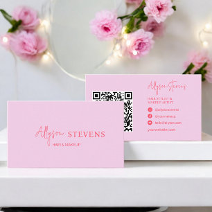 Logo script red pink hair makeup qr code business card