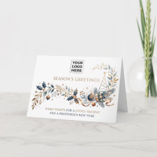 Logo Seasonal Greetings Christmas Floral Ornaments Holiday Card