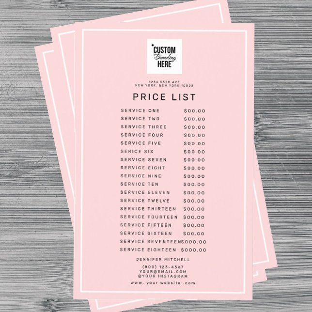 Logo Service Price List Menu Pink (logo pink beauty price flyer)
