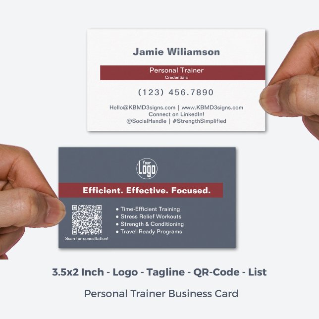 Logo Services Grey Red Accent Personal Trainer Business Card (3.5x2 Inch, Logo Services Grey Red Accent Personal Trainer Business Card)
