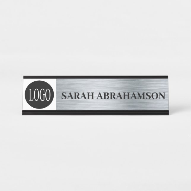 Logo Silver Corporate Business Office Desk Sign (Front)