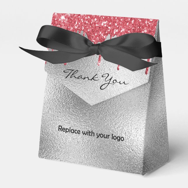 Logo silver glitter drips red beauty salon favour box (Front Side)
