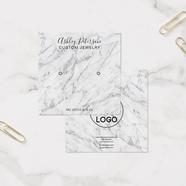 Logo silver glitter marble stud earring display (Office)