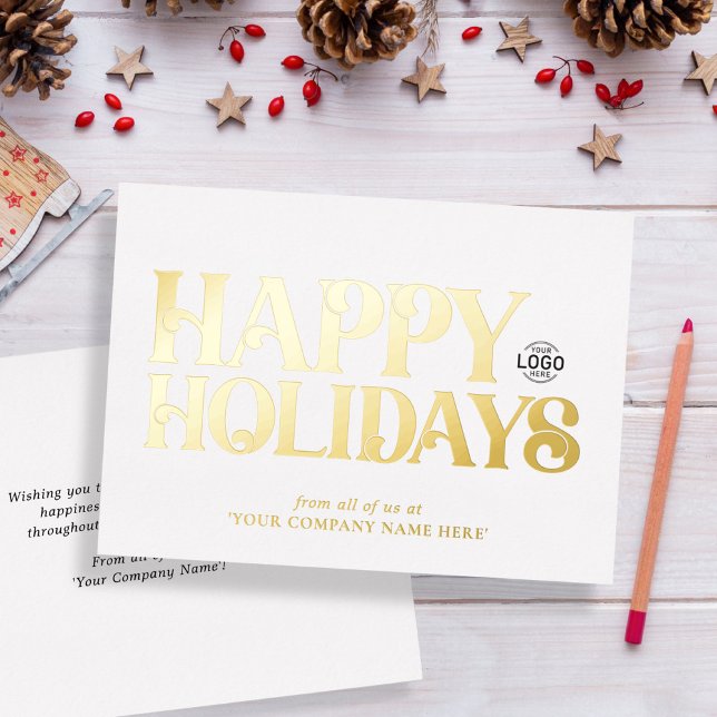 Logo Simple Bold Clean White Corporate Business Foil Holiday Card (Creator Uploaded)