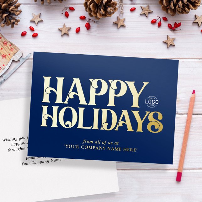 Logo Simple Bold Navy Blue Corporate Business Foil Holiday Card (Creator Uploaded)