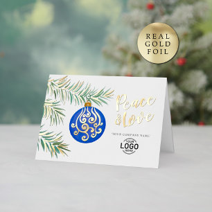 Logo Simple Christmas Dark Blue Decor Business Foil Holiday Card