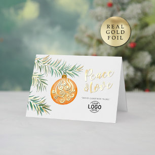 Logo Simple Christmas Orange Decor Business Foil Holiday Card