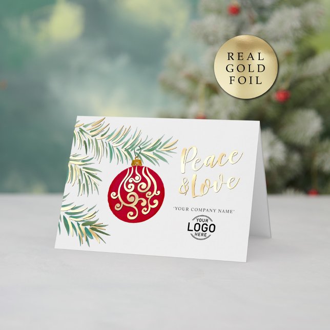 Logo Simple Christmas Red Decor Business Foil Holiday Card (Creator Uploaded)