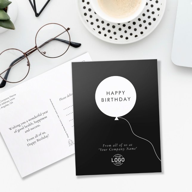 Logo Simple Minimal Black White Business Birthday Postcard (Creator Uploaded)