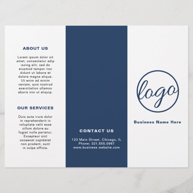 Logo Simple Navy Blue Trifold Brochure (Front)