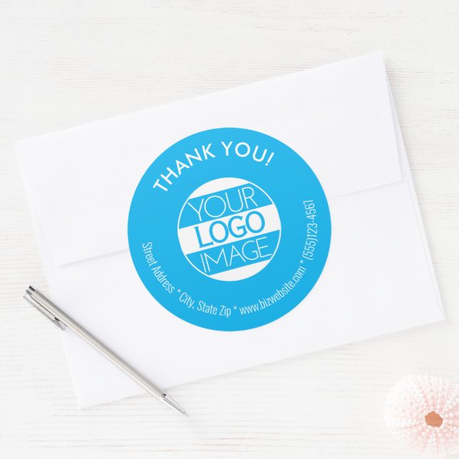 Logo Sky Blue & White Business Thank You Order Classic Round Sticker (Envelope)