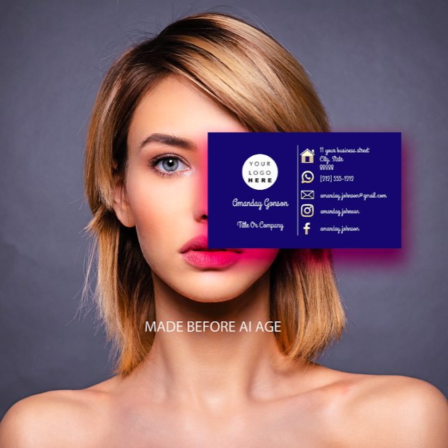  Logo Social Media Gold QR Code Navy Business Card (Logo Social Media Gold QR Code Navy Business Card)