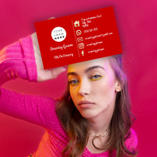  Logo Social Media Gold QR Code Red Gold  Business Card