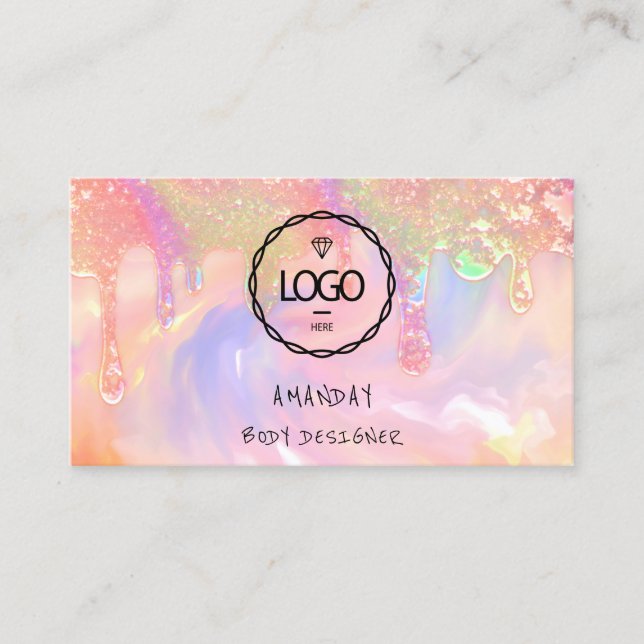 Logo Social Media Logo QR Code Holograp Drips Business Card (Front)