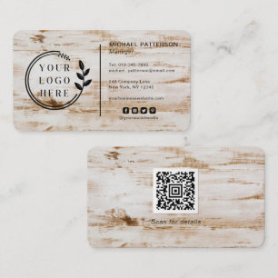 Logo Social Media QR Code Carpentry Wood Rustic Business Card