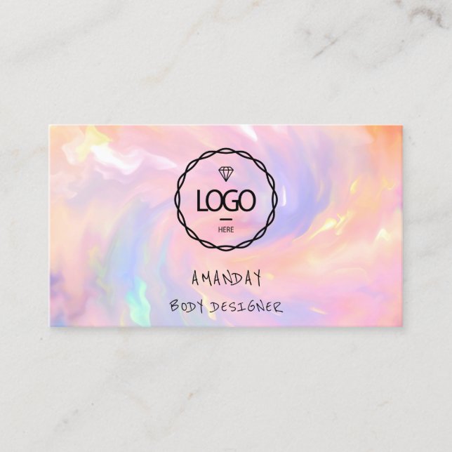 Logo Social Media QR Code Gold Holograph Pink Business Card (Front)