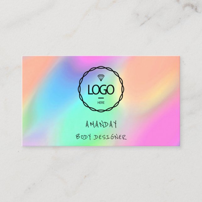 Logo Social Media QR Code Gold Holographic Business Card (Front)