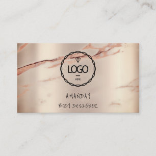 Logo Social Media QR Code Gold Rose Stone Marble Business Card