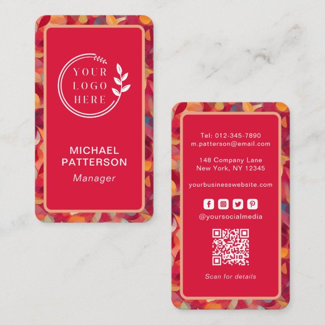 Logo Social Media QR Code Modern Red Corporate Business Card (Front/Back)