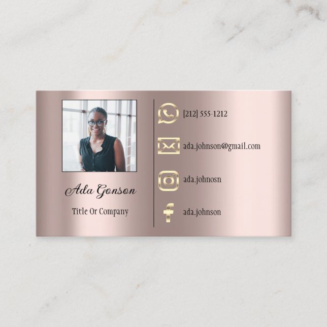  Logo Social Media QR Code Photo Custom Rose Frame Business Card (Front)
