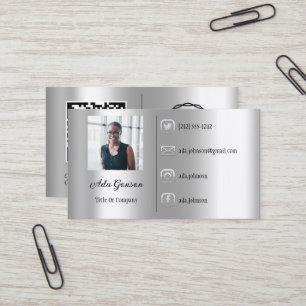 Logo Social Media QR Code Photo Silver Grey Business Card