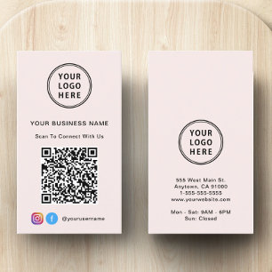 Logo Social Media QR Code Pink Business Card
