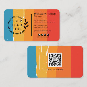 Logo Social Media QR Code Retro Vintage Stripes Business Card