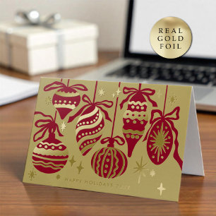 Logo Stylish Burgundy Red Decor Beige Business Foil Holiday Card