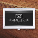Logo stylish dark gray gradient borders black business card holder<br><div class="desc">Elegant,  black and dark gray gradient business card holder with your custom logo,  name and title/company name. White and gray text.</div>