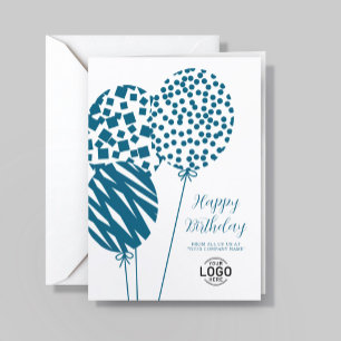 Logo Teal Blue Balloons Corporate Birthday Card