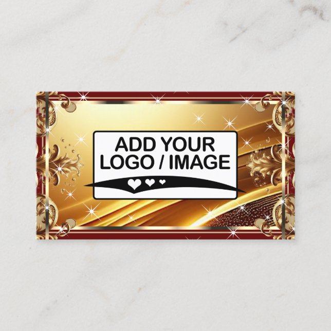 Logo Template Luxury Chic Black Gold Wine Red Business Card (Front)
