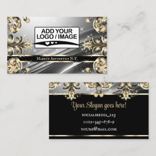 Logo Template Luxury Chic Deluxe Silver and Golden Business Card