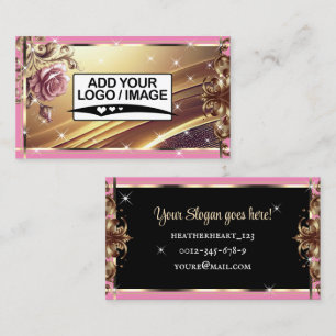 Logo Template Luxury Chic Gold Pink Rose Flower Business Card