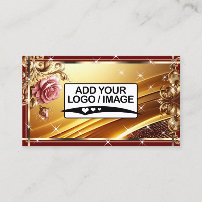 Logo Template Luxury Chic Gold Red Rose Flower Business Card (Front)