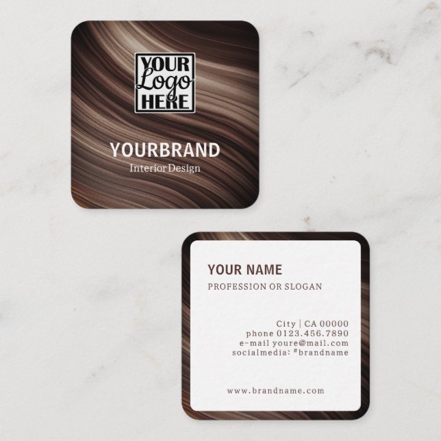 Logo Template Modern Branch Wooden Wood Brown Square Business Card (Front/Back)
